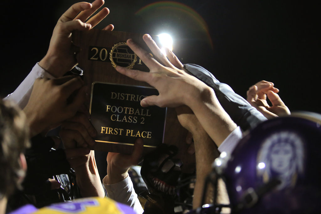 Hallsville High School football team celebrates its Class 2 District Championship